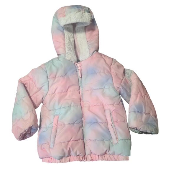 Little Me Other - Girls 2T Fleece Lined Pastel Puffer Coat With Hood Pink